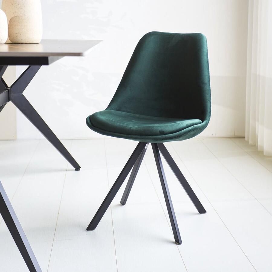 Dimehouse Industriële Eetkamerstoel Jace Velvet Groen Metaal