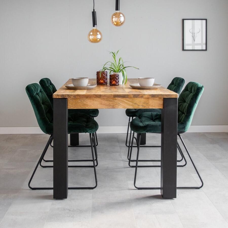 Dimehouse Industriële Eettafel Kansas Mangohout 180 x 90 x 76 cm 180 x 90 x 76 cm Hout Industrieel Rechthoek