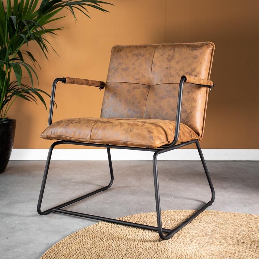 Dimehouse Industriële fauteuil Hailey cognac eco-leer Scandinavisch & Basic