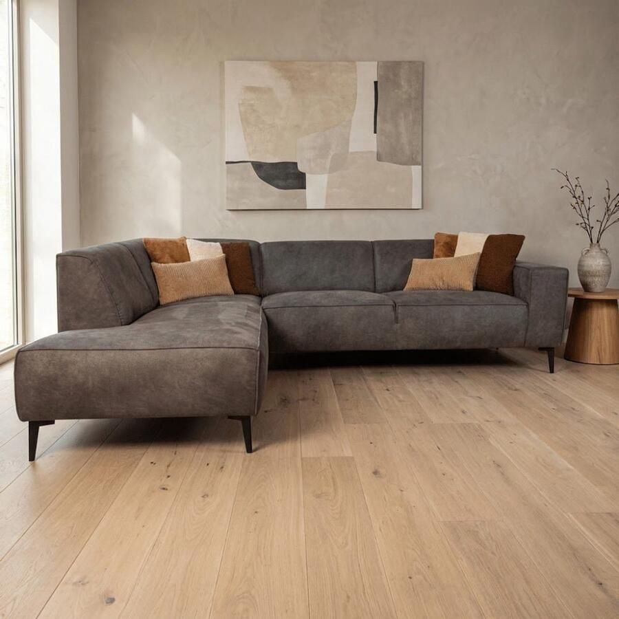 Dimehouse Lounge Industriële hoekbank antraciet eco-leer Brisbane links Ecoleer Industrieel 270 x 210 x 77 cm - Foto 4