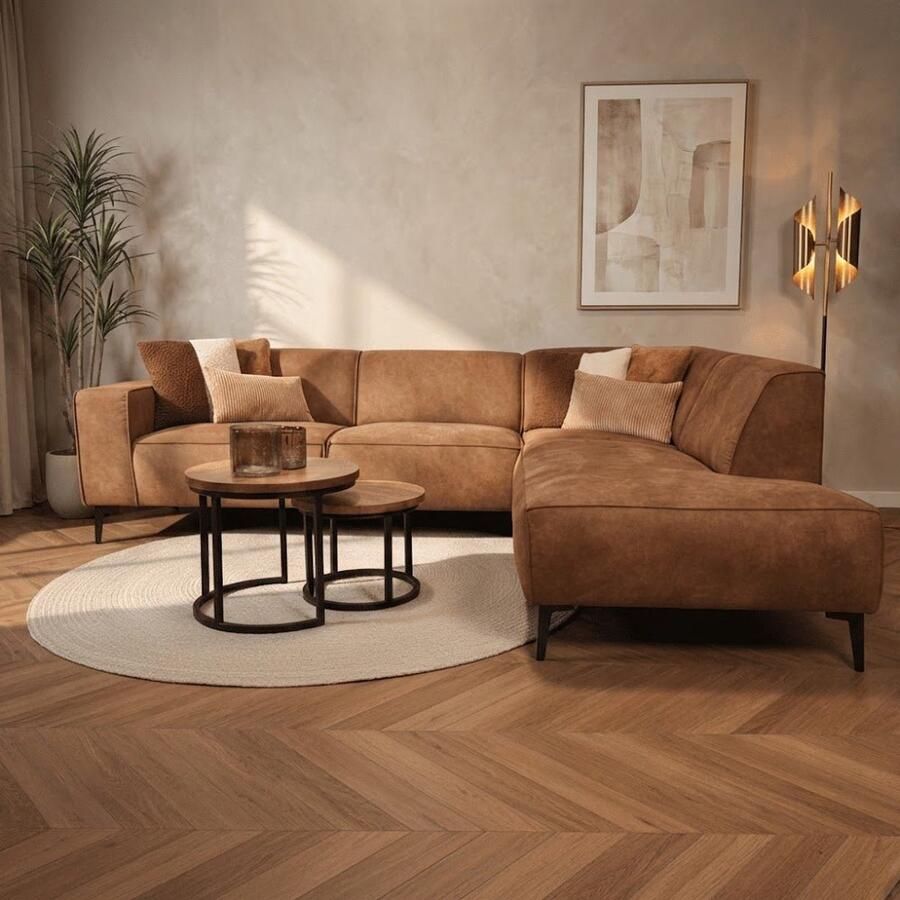 Dimehouse Lounge Industriële hoekbank cognac eco-leer Brisbane rechts Ecoleer Industrieel 275 x 210 x 77 cm - Foto 4