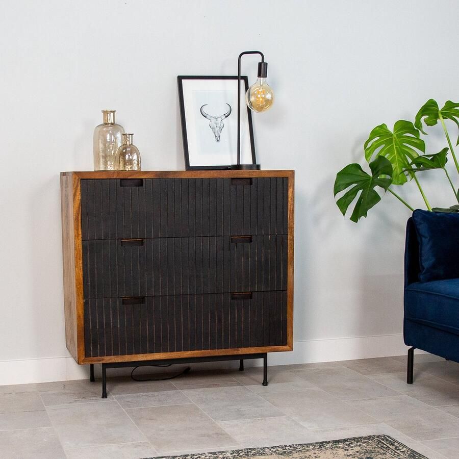 Dimehouse Industriële Ladekast Felix 90x90 cm 3 Lades Mangohout - Foto 2