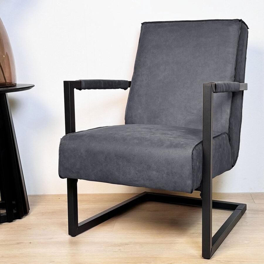 Dimehouse Industriële leren fauteuil antraciet Tiger