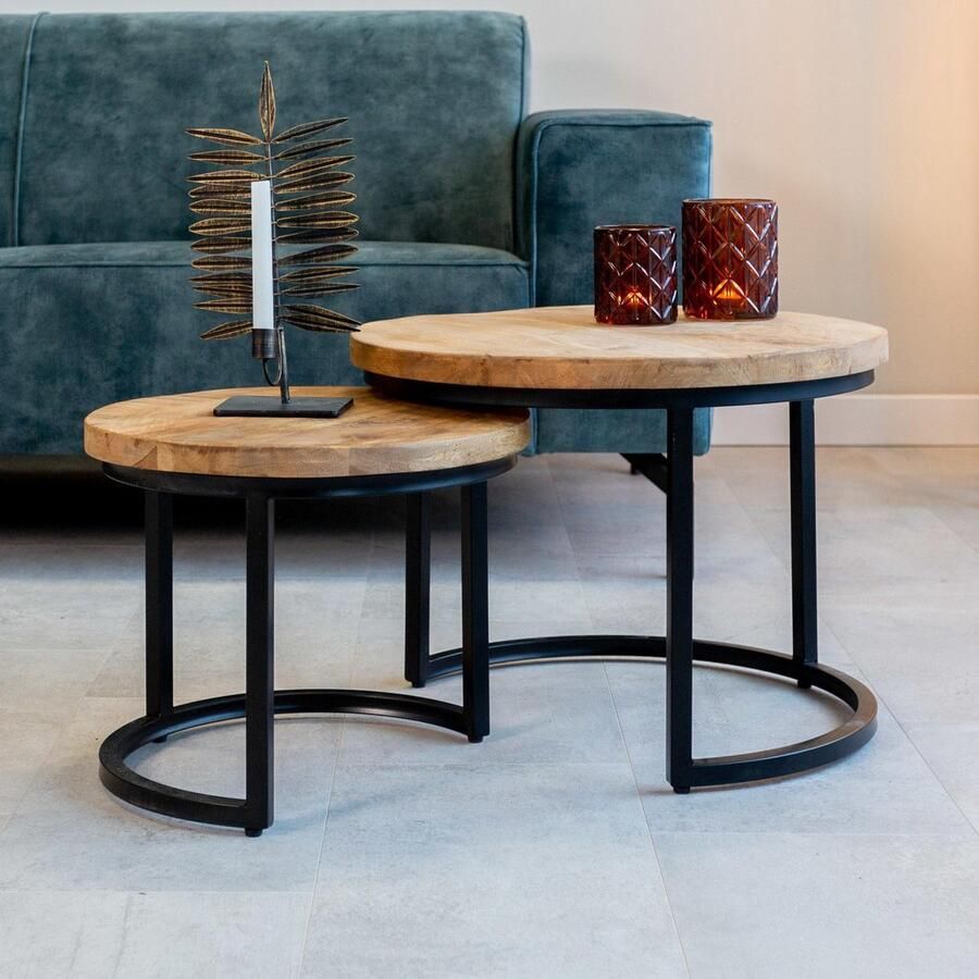 Dimehouse Industriële Salontafel Bailey Set van 2 Mangohout