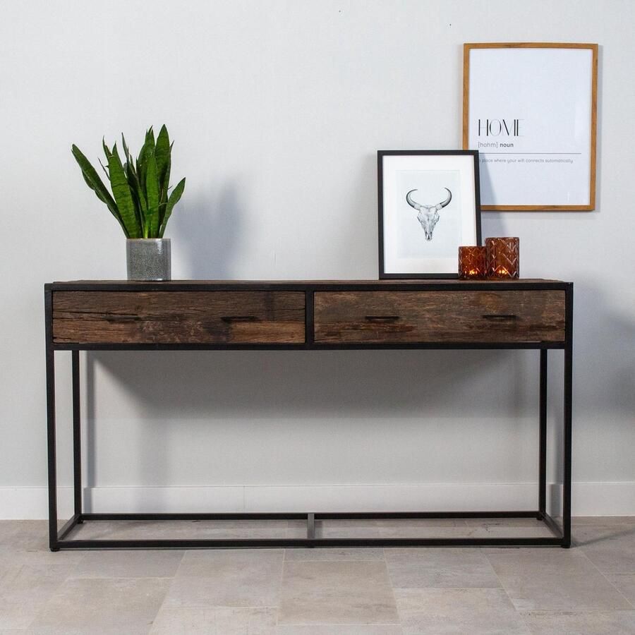 Dimehouse Industriële Sidetable Rayan Metaal 2 Lades Sleeper wood - Foto 2