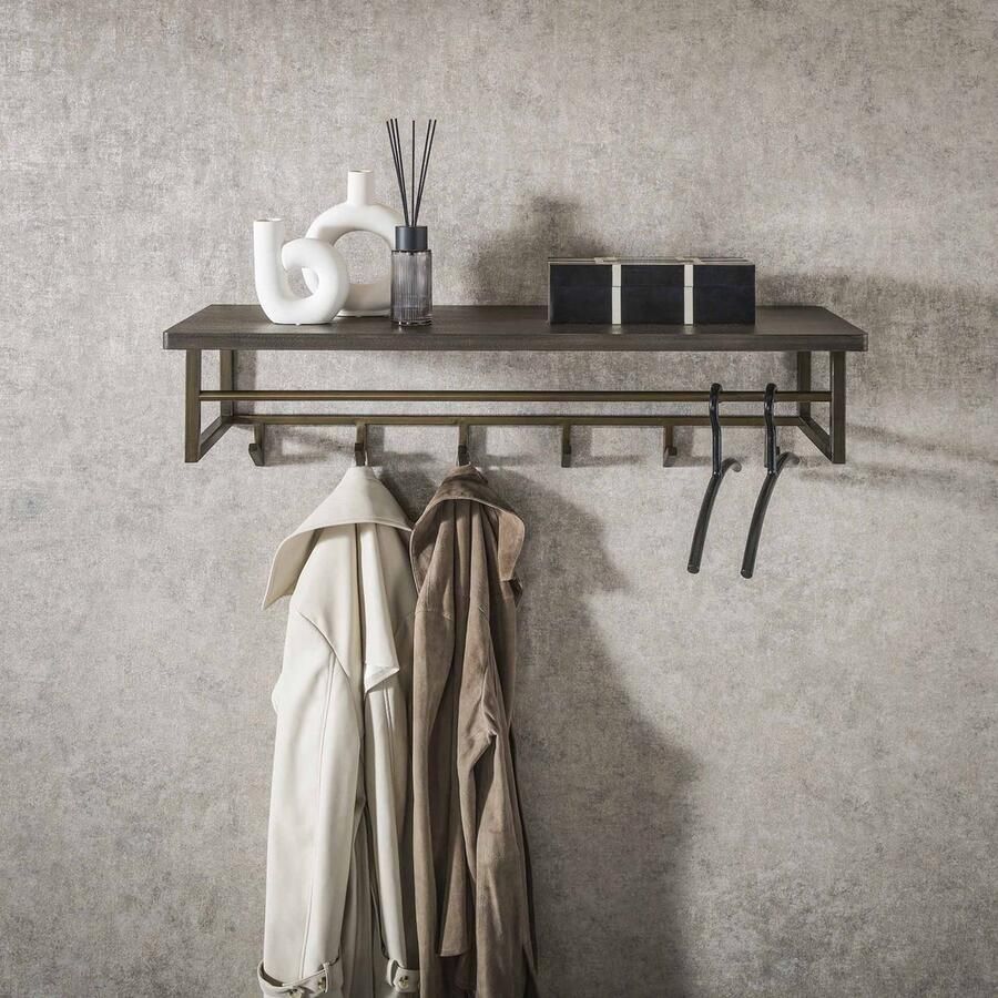 Dimehouse Kapstok Ferre 6-haaks Met Hoedenplank Metaal Antiek Brons