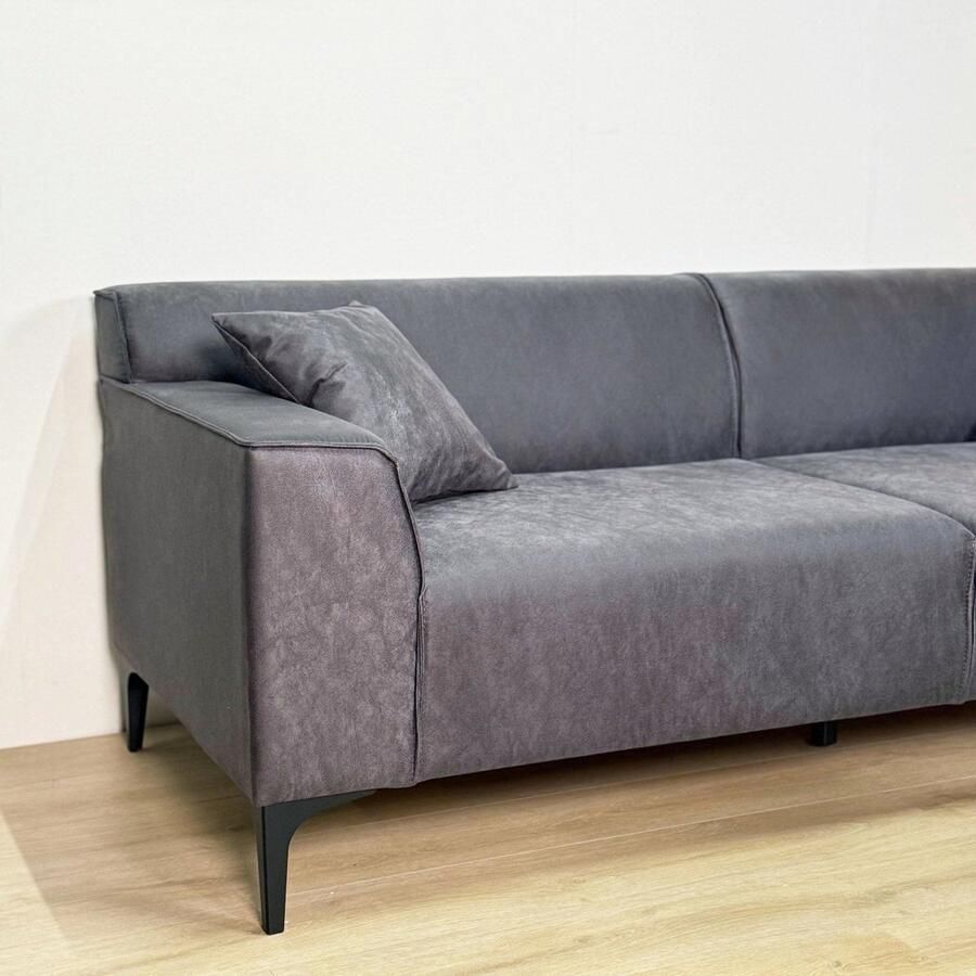 Dimehouse Lounge 3-zits bank antraciet microvezel stof Davidson Stof Modern 212 x 86 x 69 cm