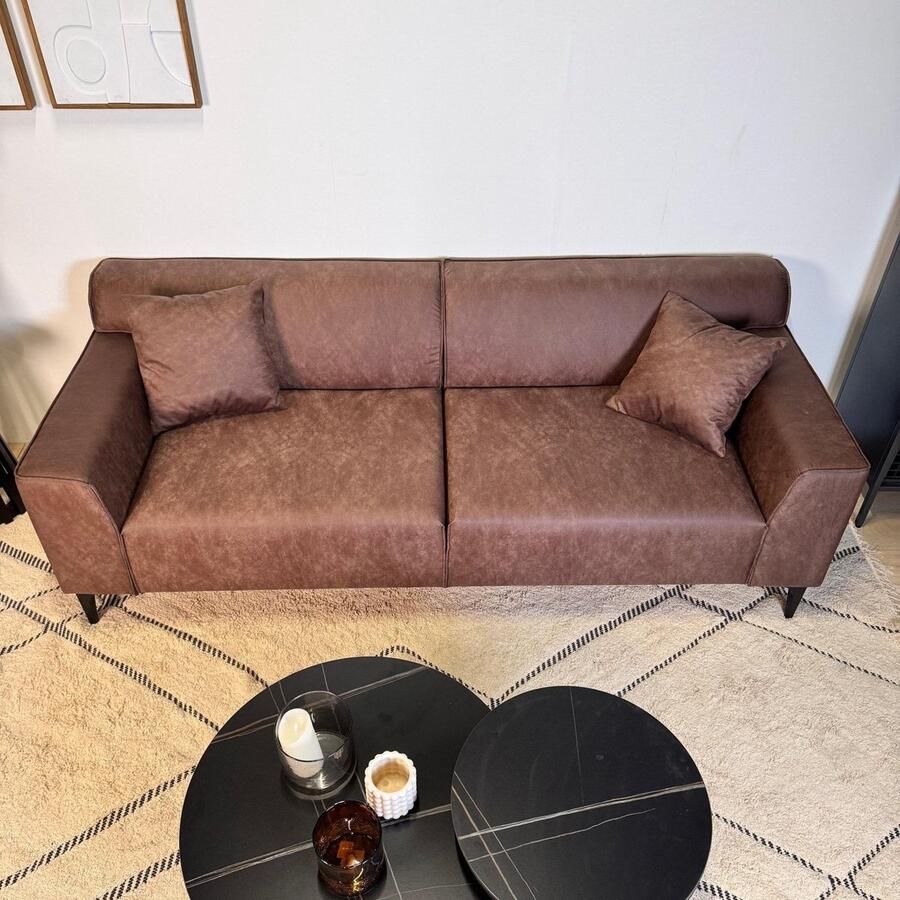Dimehouse Lounge 3-zits bank bruin microvezel stof Davidson Stof Modern 212 x 86 x 69 cm