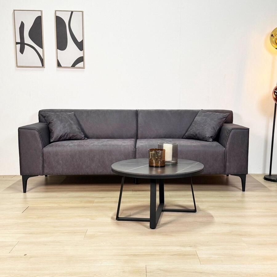 Dimehouse Lounge 3-zits bank antraciet microvezel stof Davidson Stof Modern 212 x 86 x 69 cm - Foto 2