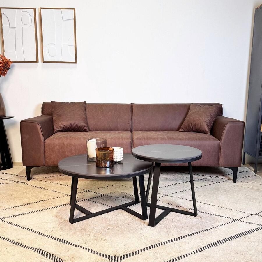 Dimehouse Lounge 3-zits bank bruin microvezel stof Davidson Stof Modern 212 x 86 x 69 cm - Foto 2