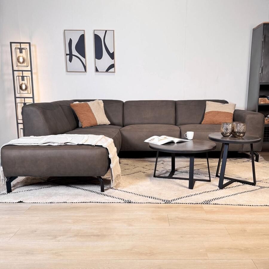 Dimehouse Lounge Hoekbank antraciet robuust eco-leer Barin links Stof Industrieel 275 x 210 x 77 cm - Foto 3