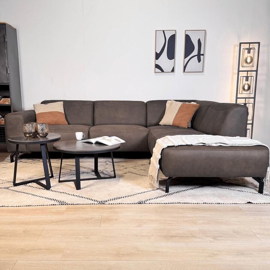 Dimehouse Lounge Hoekbank antraciet robuust eco-leer Barin rechts Ecoleer Industrieel 275 x 210 x 77 cm