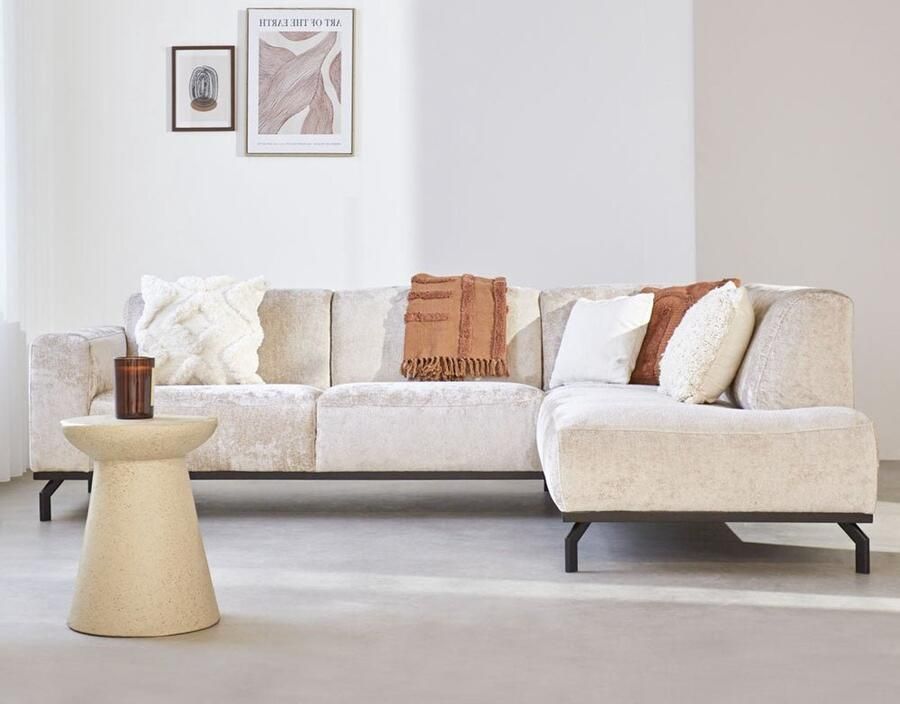 Dimehouse Lounge Hoekbank Chloe velvet beige met hoge poten rechts Stof Scandinavisch & Basic 256 x 188 x 77 cm - Foto 2