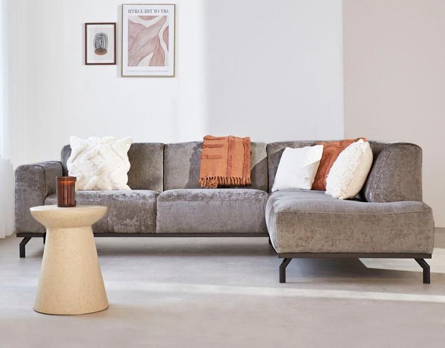 Dimehouse Lounge Hoekbank met hoge poten taupe velvet Chloe rechts Stof Scandinavisch & Basic 256 x 188 x 77 cm - Foto 2