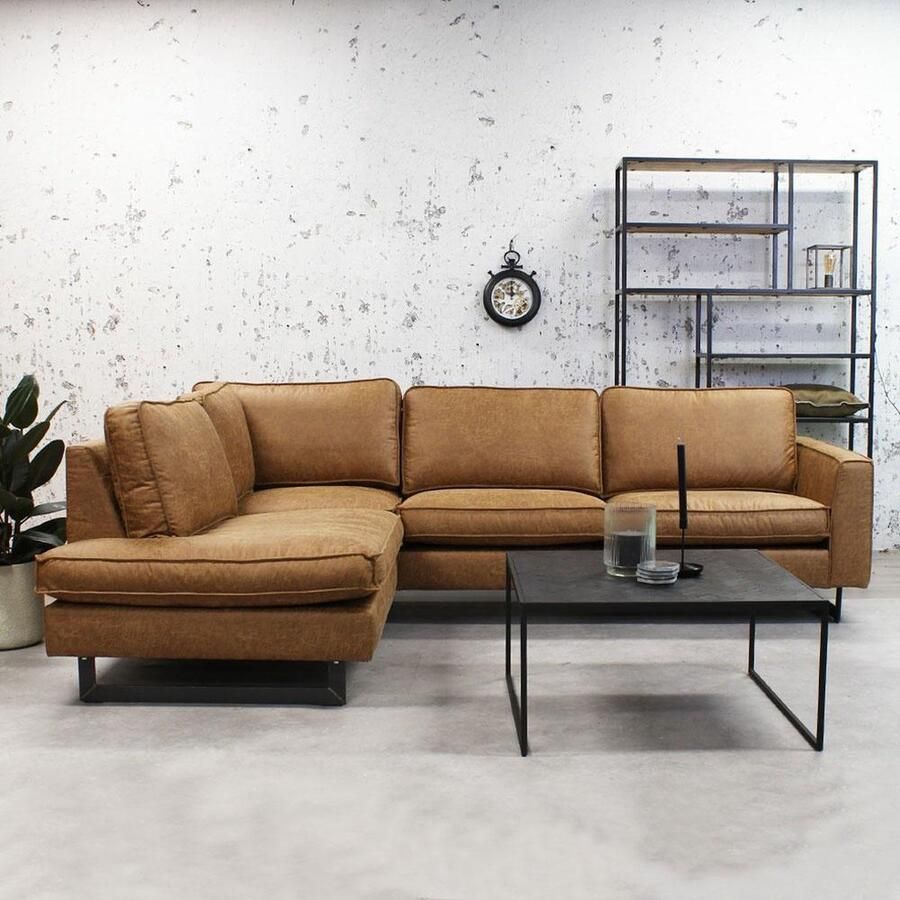 Dimehouse DeGeBe Hoekbank Tulin cognac microvezel links Stof Industrieel 274 x 204 x 85 cm