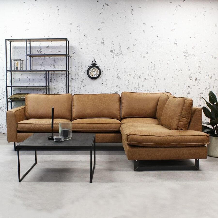 Dimehouse Lounge Hoekbank cognac microvezel Tulin rechts Stof Industrieel 274 x 204 x 85 cm