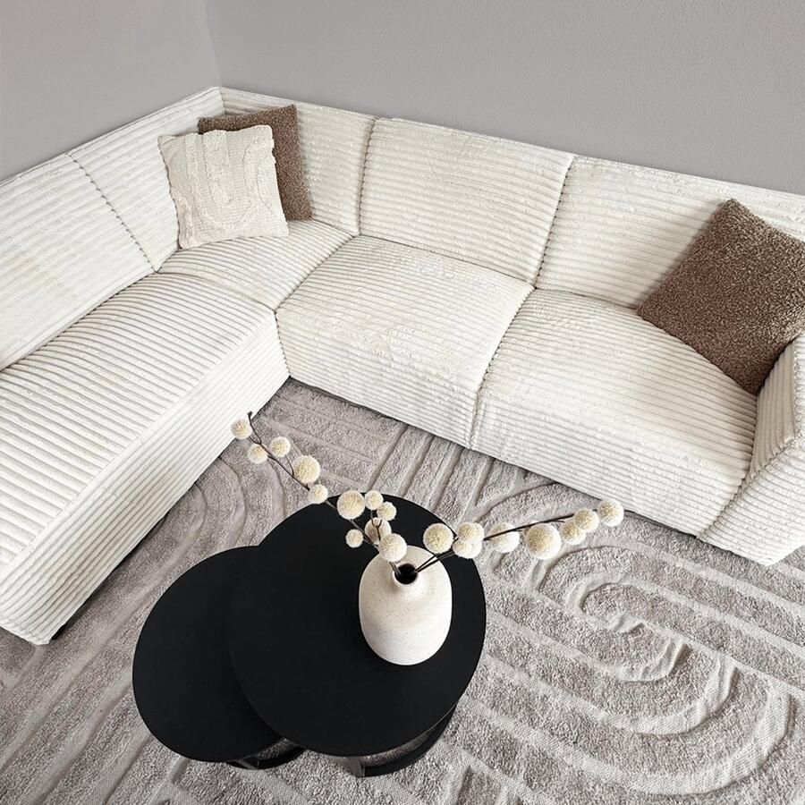 Dimehouse Lounge Hoekbank crème super zachte ribstof Gavi links Stof Scandinavisch & Basic 270 x 77 x 210 cm