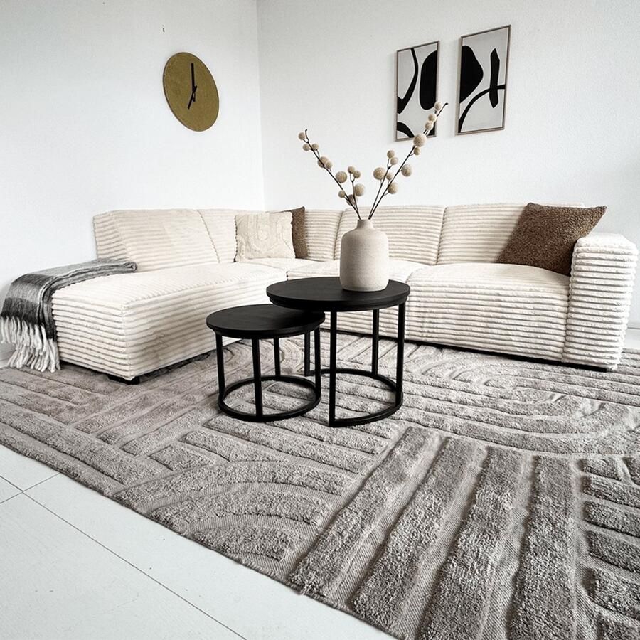 Dimehouse Lounge Hoekbank crème super zachte ribstof Gavi links Stof Scandinavisch & Basic 270 x 77 x 210 cm - Foto 2