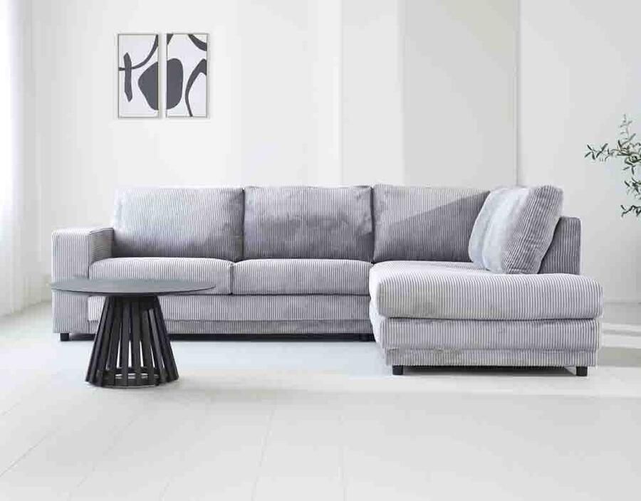 Dimehouse Lounge Hoekbank Gabi ribstof lichtgrijs plofbank rechts Stof Industrieel 261 x 204 x 86 cm - Foto 2