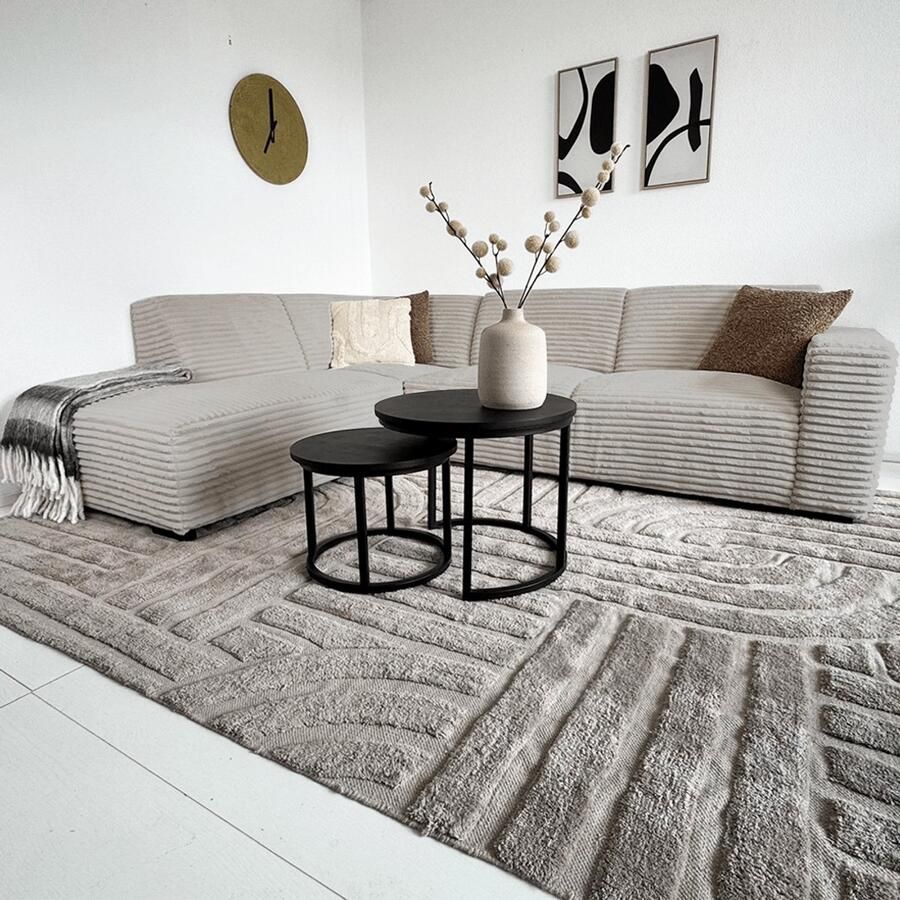 Dimehouse Lounge Hoekbank beige super zachte ribstof Gavi links Stof Scandinavisch & Basic 270 x 77 x 210 cm