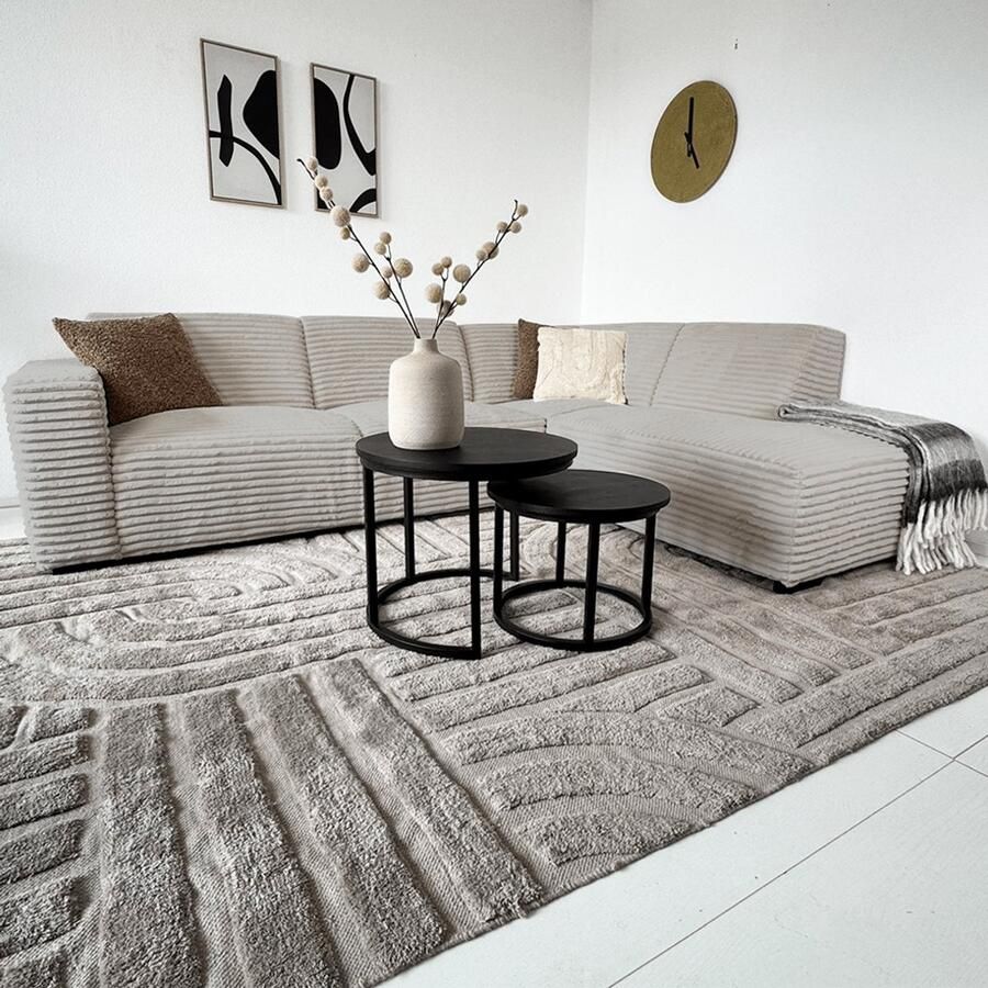 Dimehouse Lounge Hoekbank beige super zachte ribstof Gavi rechts Stof Scandinavisch & Basic 270 x 77 x 210 cm