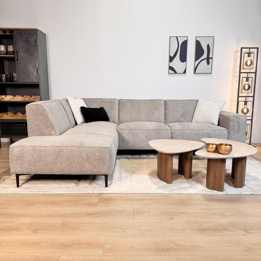Dimehouse Lounge Hoekbank Ravi – Chenille Gemêleerd Grijs – Links Stof Scandinavisch & Basic 262 x 83 x 195 cm - Foto 2