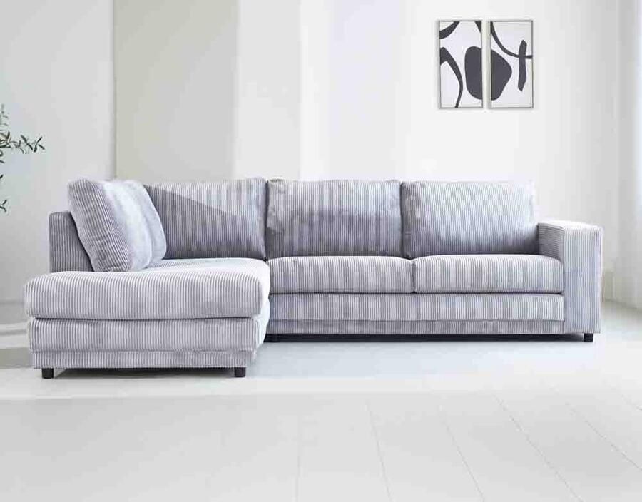 Dimehouse Lounge Hoekbank Gabi ribstof lichtgrijs plofbank links Stof Industrieel 261 x 204 x 86 cm