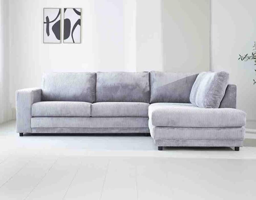 Dimehouse Lounge Hoekbank Gabi ribstof lichtgrijs plofbank rechts Stof Industrieel 261 x 204 x 86 cm