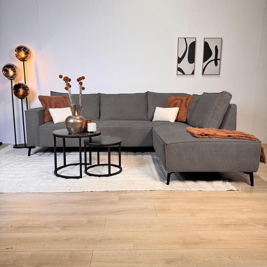 Dimehouse Lounge Hoekbank met chaise longue antraciet chenille Yara rechts Stof Scandinavisch & Basic 265 x 210 x 84 cm - Foto 2