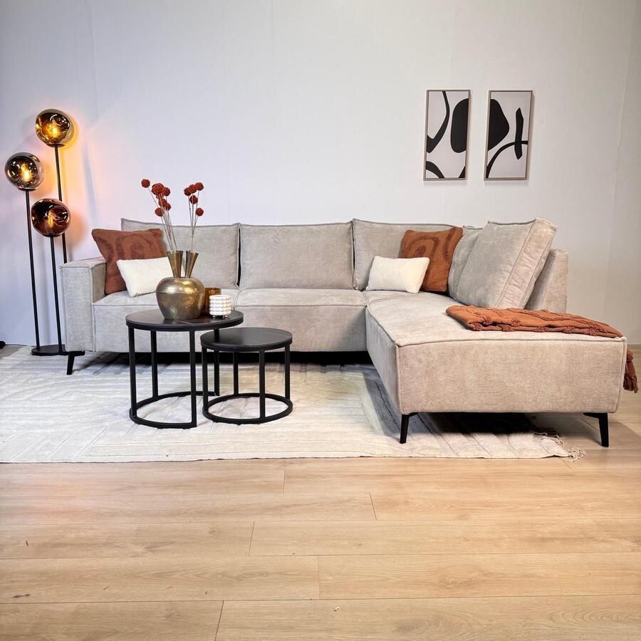 Dimehouse Lounge Hoekbank met chaise longue beige chenille Yara rechts Stof Scandinavisch & Basic 265 x 210 x 84 cm - Foto 2