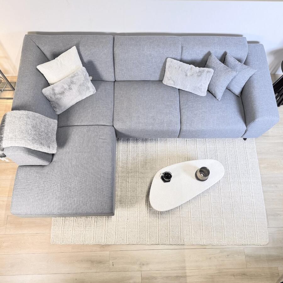 Dimehouse Lounge Hoekbank Moby Grijsblauw met compacte lounge en gerecyclede stof Links Stof Scandinavisch & Basic 275 x 150 x 84 cm