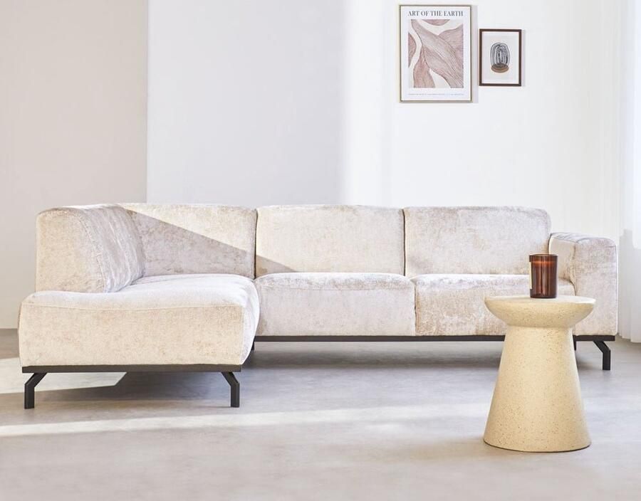 Dimehouse Lounge Hoekbank met hoge poten beige velvet Chloe links Stof Scandinavisch & Basic 256 x 188 x 77 cm