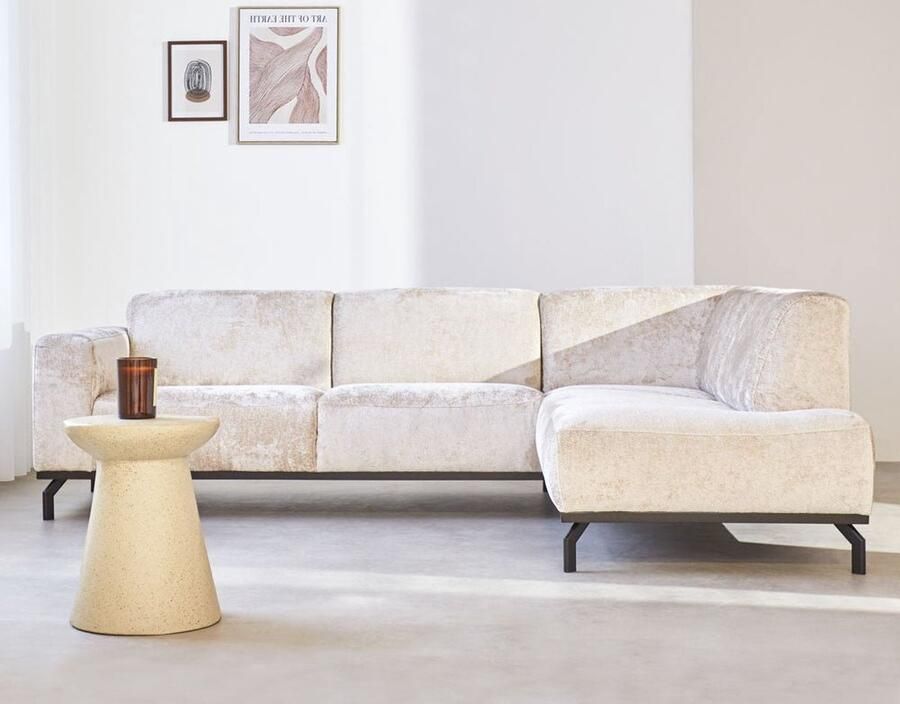 Dimehouse Lounge Hoekbank Chloe velvet beige met hoge poten rechts Stof Scandinavisch & Basic 256 x 188 x 77 cm