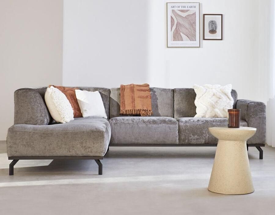 Dimehouse Lounge Hoekbank met hoge poten taupe velvet Chloe links Stof Scandinavisch & Basic 256 x 188 x 77 cm - Foto 2