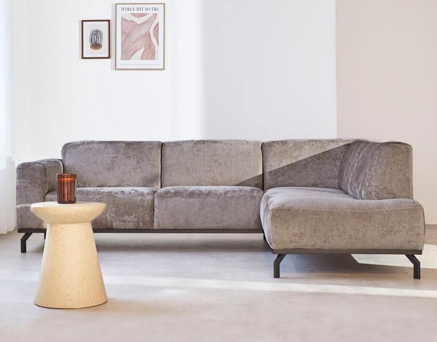 Dimehouse Lounge Hoekbank met hoge poten taupe velvet Chloe rechts Stof Scandinavisch & Basic 256 x 188 x 77 cm