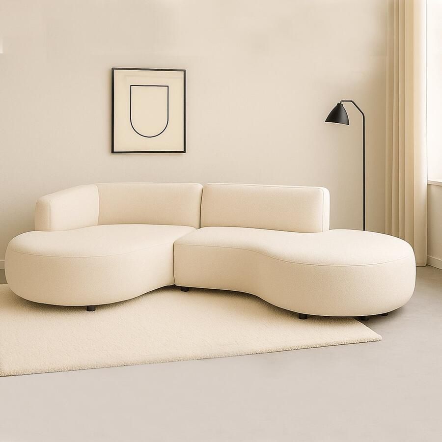 Dimehouse Lounge Hoekbank volledig organisch crème bouclé Sophie links Stof Scandinavisch & Basic 276 x 150 x 75 cm - Foto 2