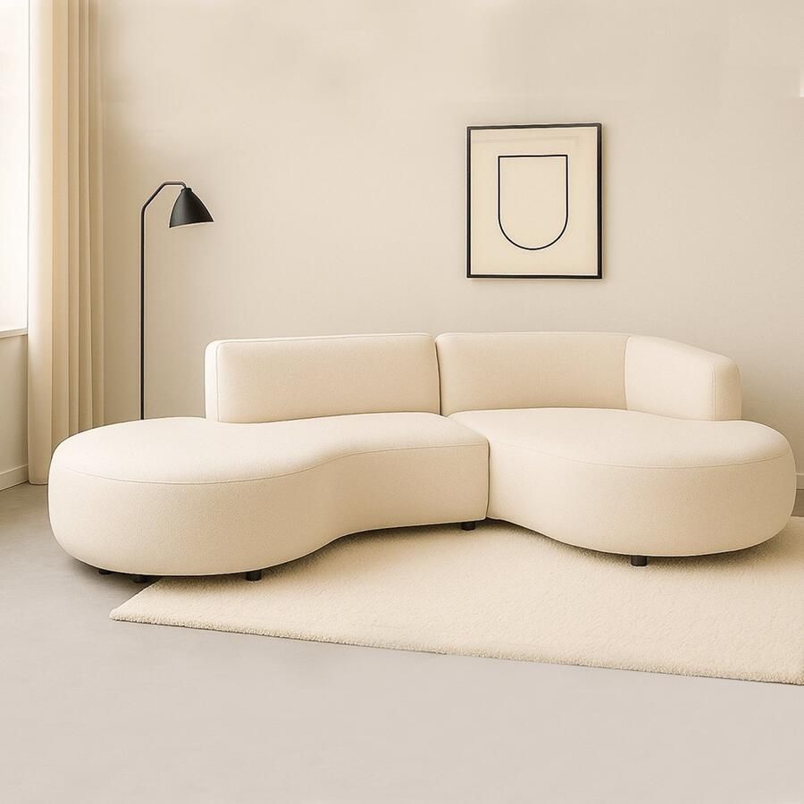 Dimehouse Lounge Hoekbank Sophie Bouclé Crème volledig organisch Rechts Stof Scandinavisch & Basic 276 x 150 x 75 cm - Foto 2