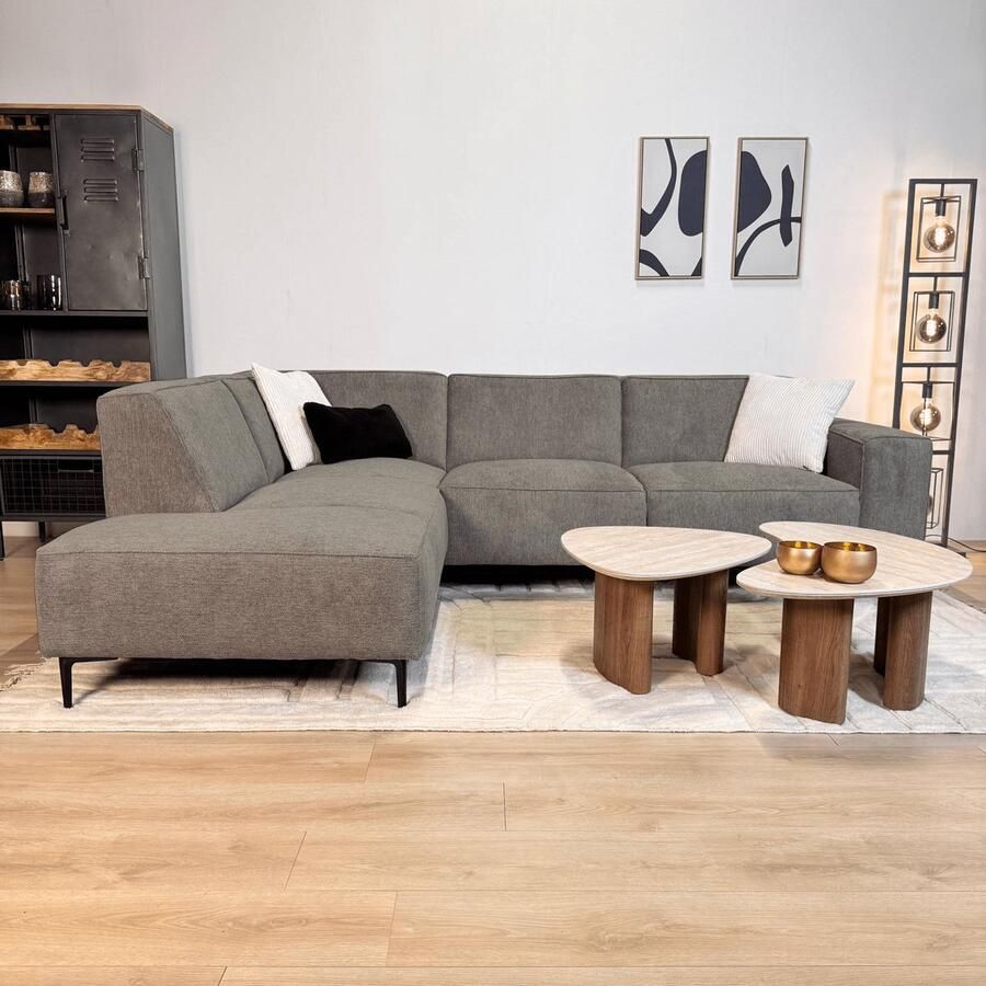 Dimehouse Lounge Hoekbank Ravi – Chenille Gemêleerd Taupe – Links Stof Scandinavisch & Basic 262 x 83 x 195 cm - Foto 2