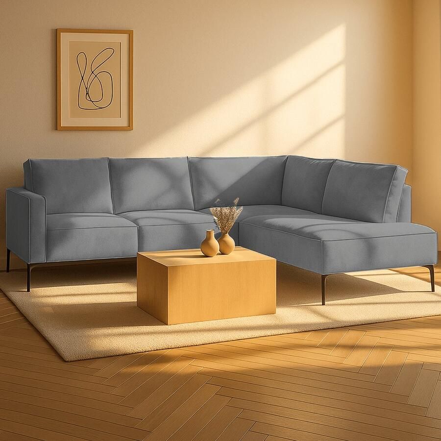 Dimehouse Lounge Hoekbank met chaise longue antraciet chenille Yara rechts Stof Scandinavisch & Basic 265 x 210 x 84 cm