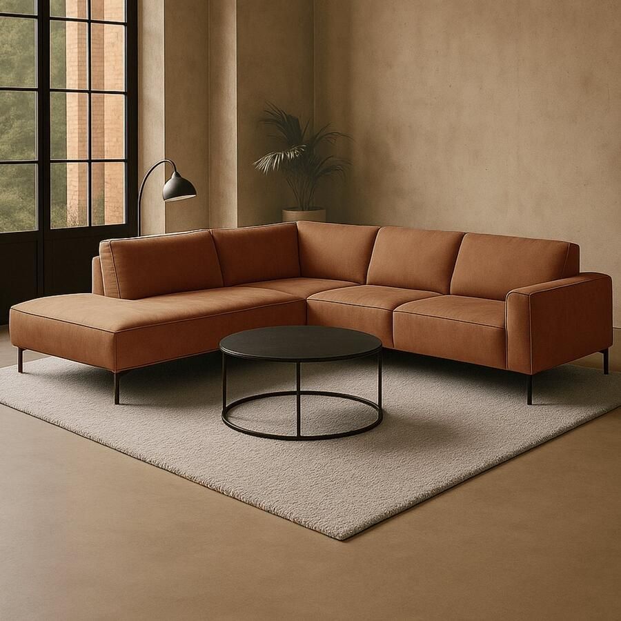 Dimehouse Lounge Industriële hoekbank cognac eco-leer Brisbane links Ecoleer Industrieel 270 x 210 x 77 cm