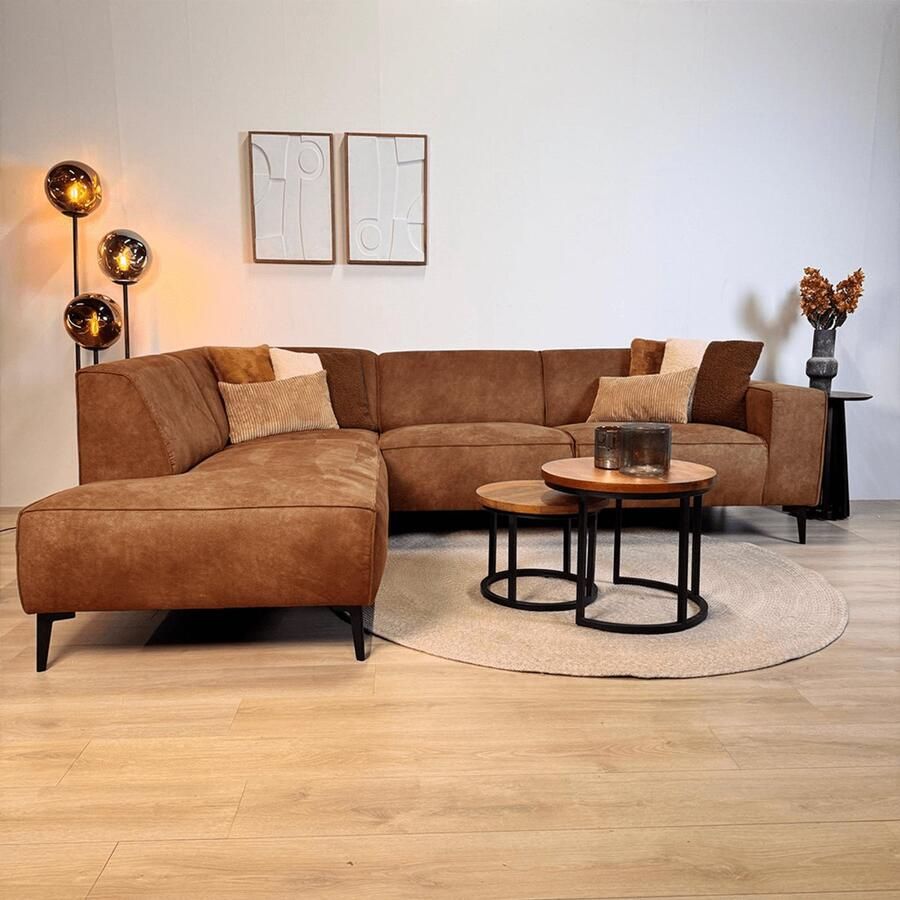 Dimehouse Lounge Industriële hoekbank cognac eco-leer Brisbane links Ecoleer Industrieel 270 x 210 x 77 cm - Foto 2