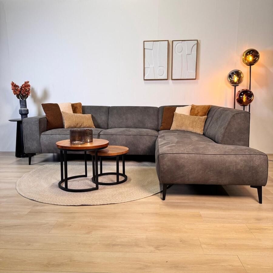 Dimehouse Lounge Industriële hoekbank antraciet eco-leer Brisbane rechts Ecoleer Industrieel 270 x 210 x 77 cm