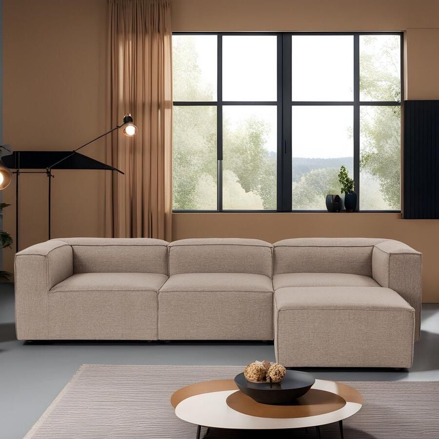 Dimehouse Lounge Modulaire hoekbank Fora met losse hocker in linnen stof bruin Linnen Modern 297 x 66 x 190 cm - Foto 3