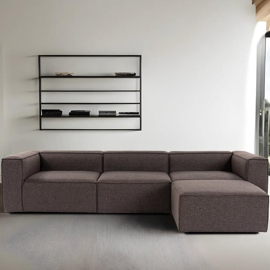 Dimehouse Lounge Modulaire hoekbank Fora met losse hocker linnen stof donker bruin Linnen Modern 296 x 66 x 185 cm - Foto 2