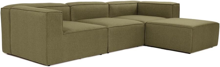 Dimehouse Lounge Modulaire hoekbank Fora met losse hocker linnen stof groen Linnen Modern 296 x 66 x 185 cm