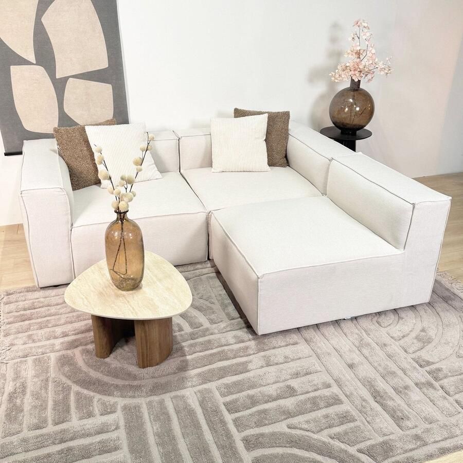 Dimehouse Lounge Modulaire hoekbank met losse hocker ecru beige linnen stof Fora links Linnen Modern 297 x 66 x 190 cm - Foto 2
