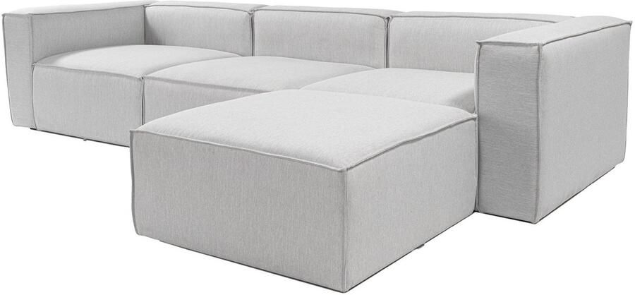 Dimehouse Lounge Modulaire hoekbank met losse hocker grijs linnen stof Fora Linnen Modern 297 x 66 x 190 cm
