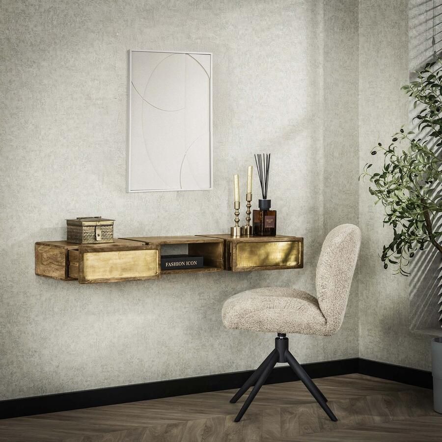 Dimehouse Mira Hangende Kaptafel Mango Zand Brass 123 cm