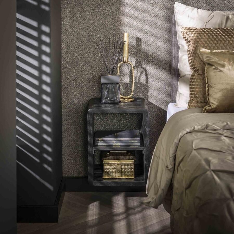 Dimehouse Nachtkastje Dex 2 vakken teakhout zwart