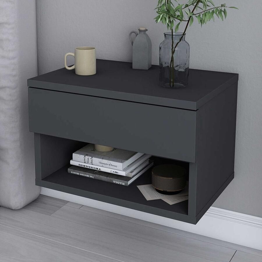 Emob Jamot Nachtkastje 100% MELAMINE Antraciet Slaapkamerkasten Zwart MDF Slaapkamerkasten Op voorraad - Foto 4